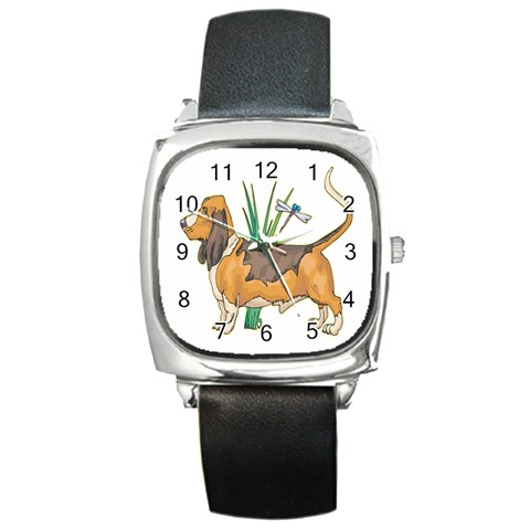 Basset Hound Square Metal Watch from ArtsNow.com Front