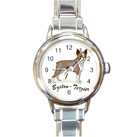 Boston Terrier Round Italian Charm Watch from ArtsNow.com Front