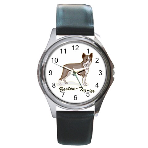 Boston Terrier Round Metal Watch from ArtsNow.com Front