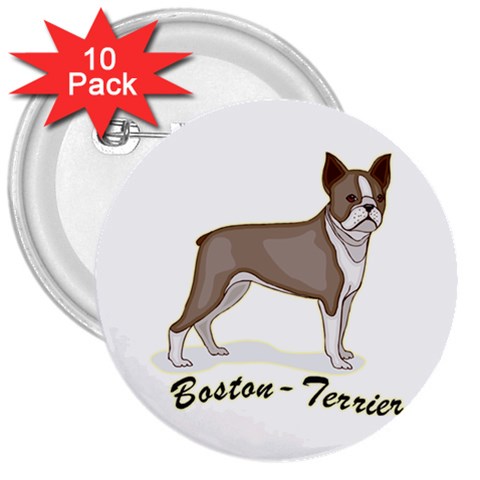 Boston Terrier 3  Button (10 pack) from ArtsNow.com Front