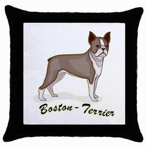 Boston Terrier Throw Pillow Case (Black) from ArtsNow.com Front