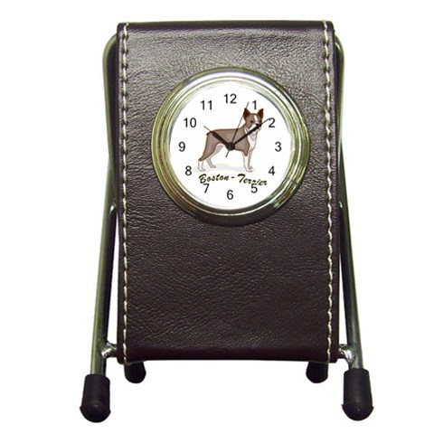 Boston Terrier Pen Holder Desk Clock from ArtsNow.com Front