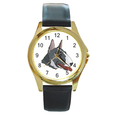 Bull Terrier Round Gold Metal Watch from ArtsNow.com Front