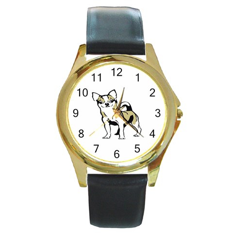 Chihuahua Round Gold Metal Watch from ArtsNow.com Front