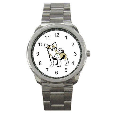 Chihuahua Sport Metal Watch from ArtsNow.com Front