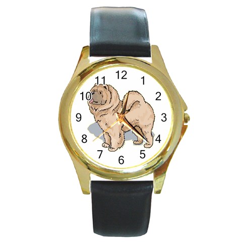 Chow Chow Round Gold Metal Watch from ArtsNow.com Front