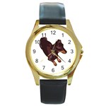 Dachshund Round Gold Metal Watch