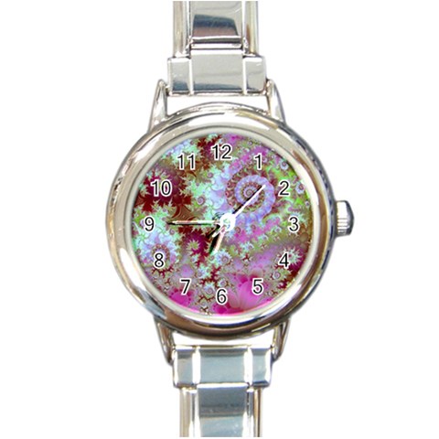 Raspberry Lime Delight, Abstract Ferris Wheel Round Italian Charm Watch from ArtsNow.com Front