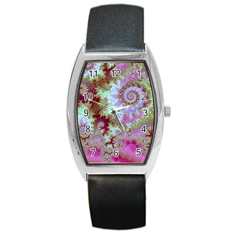 Raspberry Lime Delight, Abstract Ferris Wheel Barrel Style Metal Watch from ArtsNow.com Front