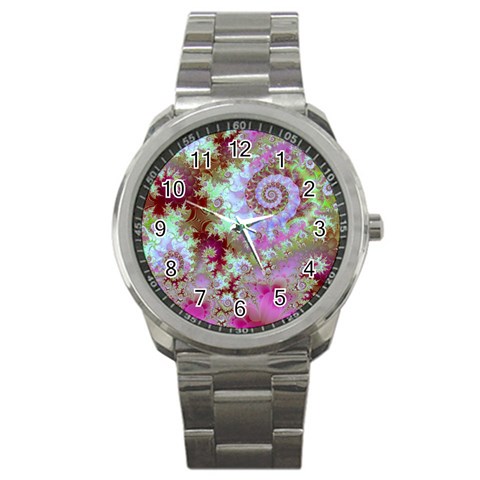 Raspberry Lime Delight, Abstract Ferris Wheel Sport Metal Watch from ArtsNow.com Front