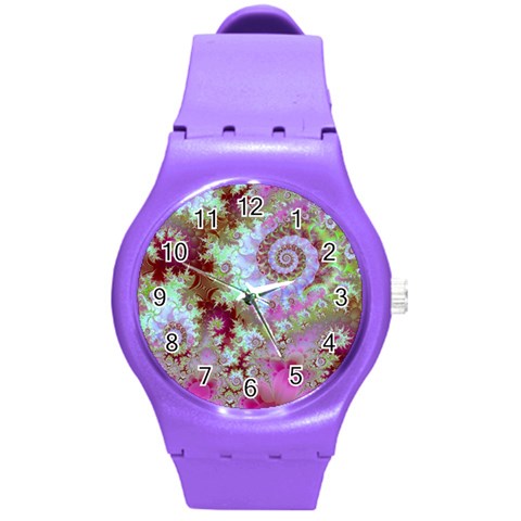 Raspberry Lime Delight, Abstract Ferris Wheel Round Plastic Sport Watch Medium from ArtsNow.com Front