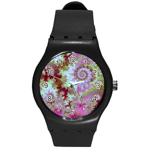 Raspberry Lime Delight, Abstract Ferris Wheel Round Plastic Sport Watch Medium from ArtsNow.com Front