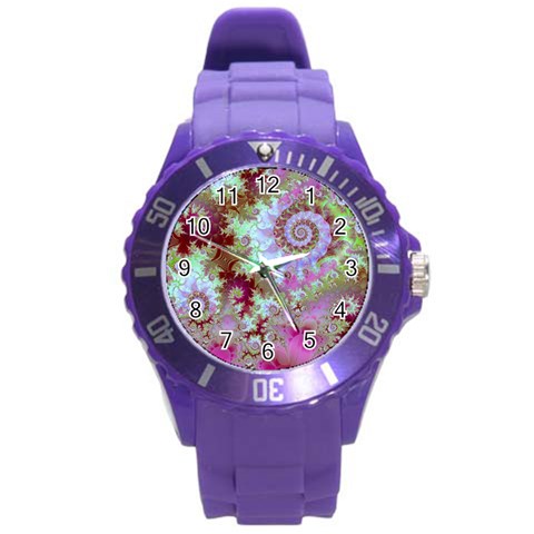 Raspberry Lime Delight, Abstract Ferris Wheel Round Plastic Sport Watch Large from ArtsNow.com Front