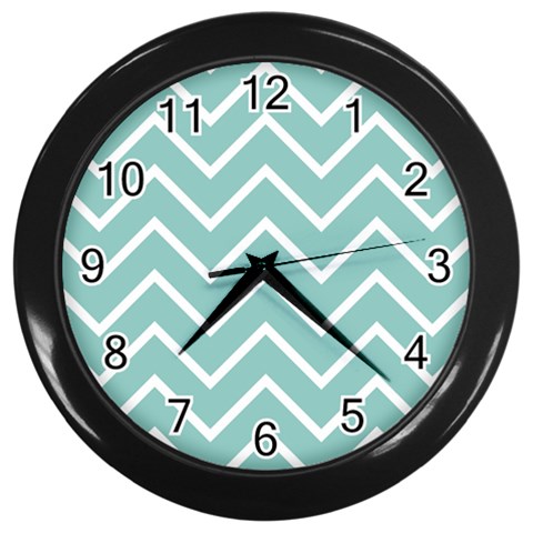 Blue And White Chevron Wall Clock (Black) from ArtsNow.com Front