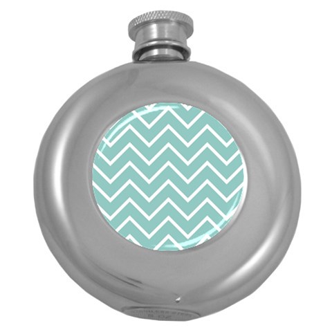 Blue And White Chevron Hip Flask (Round) from ArtsNow.com Front