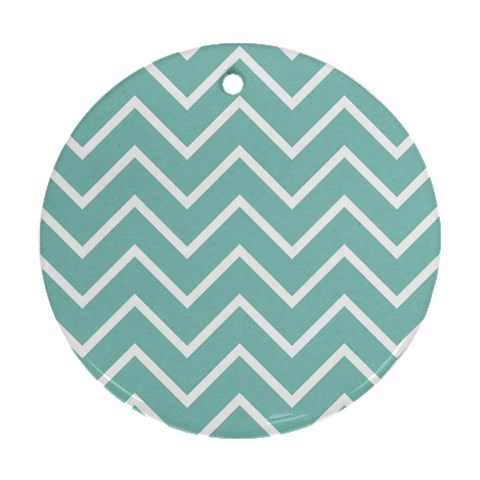 Blue And White Chevron Round Ornament (Two Sides) from ArtsNow.com Front