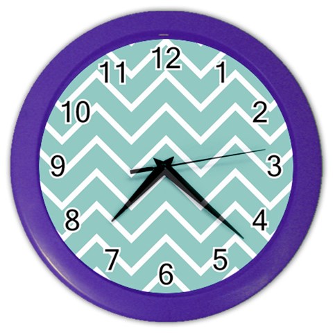 Blue And White Chevron Wall Clock (Color) from ArtsNow.com Front