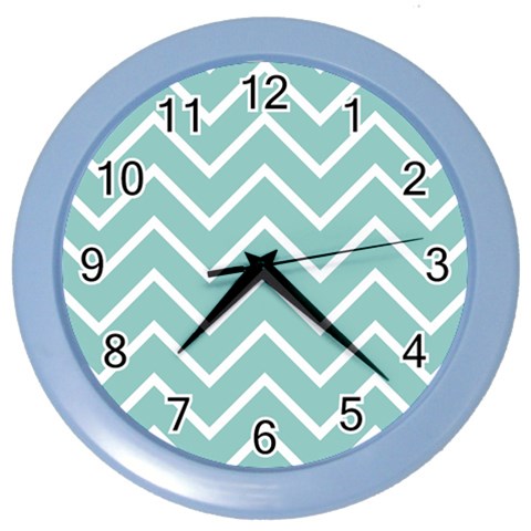 Blue And White Chevron Wall Clock (Color) from ArtsNow.com Front