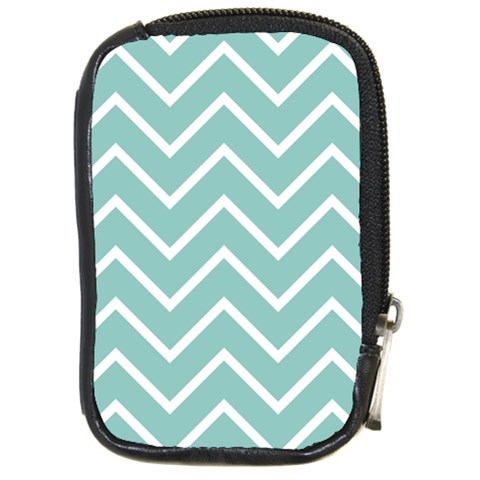 Blue And White Chevron Compact Camera Leather Case from ArtsNow.com Front