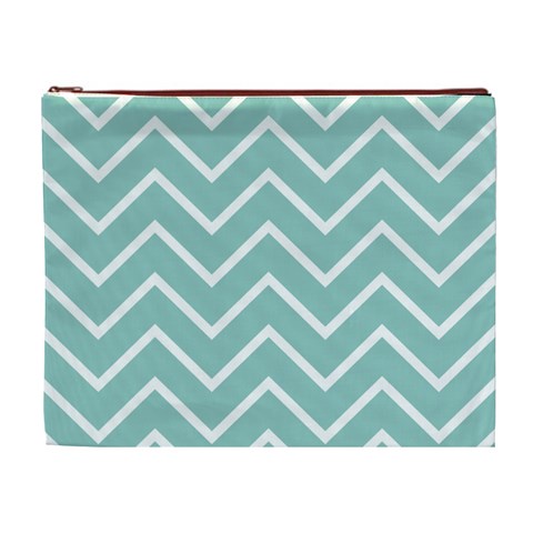 Blue And White Chevron Cosmetic Bag (XL) from ArtsNow.com Front