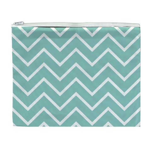 Blue And White Chevron Cosmetic Bag (XL) from ArtsNow.com Front