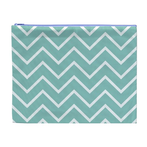 Blue And White Chevron Cosmetic Bag (XL) from ArtsNow.com Front