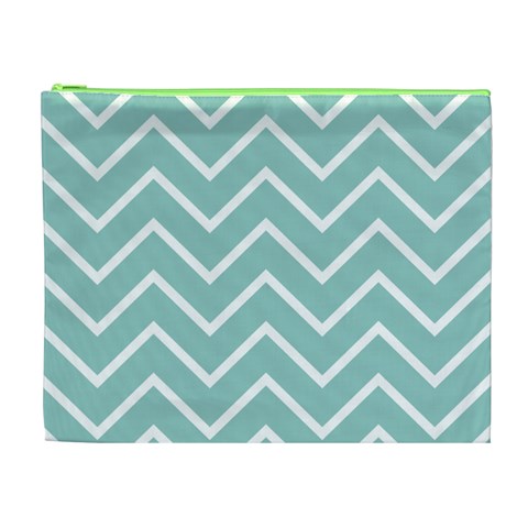 Blue And White Chevron Cosmetic Bag (XL) from ArtsNow.com Front