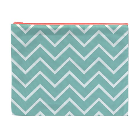 Blue And White Chevron Cosmetic Bag (XL) from ArtsNow.com Front