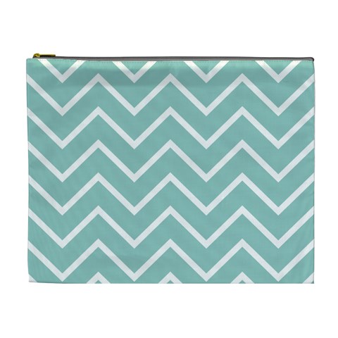 Blue And White Chevron Cosmetic Bag (XL) from ArtsNow.com Front