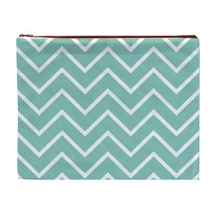 Blue And White Chevron Cosmetic Bag (XL) from ArtsNow.com Front