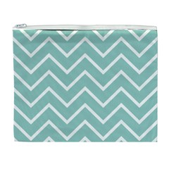 Blue And White Chevron Cosmetic Bag (XL) from ArtsNow.com Front