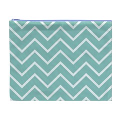 Blue And White Chevron Cosmetic Bag (XL) from ArtsNow.com Front