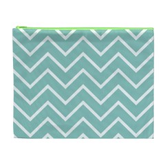 Blue And White Chevron Cosmetic Bag (XL) from ArtsNow.com Front