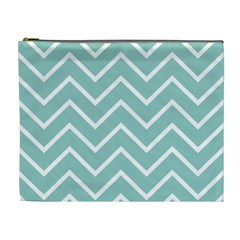 Blue And White Chevron Cosmetic Bag (XL) from ArtsNow.com Front