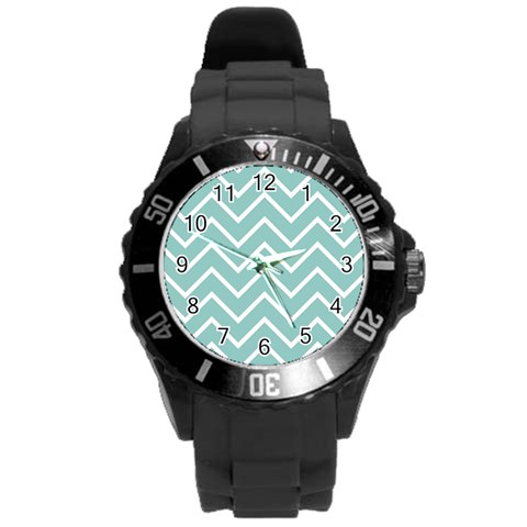 Blue And White Chevron Plastic Sport Watch (Large) from ArtsNow.com Front