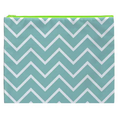 Blue And White Chevron Cosmetic Bag (XXXL) from ArtsNow.com Front