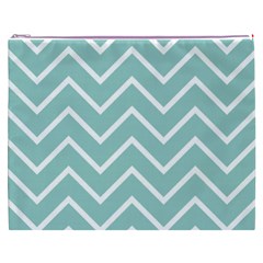 Blue And White Chevron Cosmetic Bag (XXXL) from ArtsNow.com Front