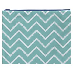 Blue And White Chevron Cosmetic Bag (XXXL) from ArtsNow.com Front