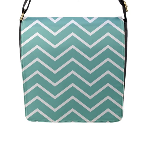 Blue And White Chevron Flap Closure Messenger Bag (Large) from ArtsNow.com Front