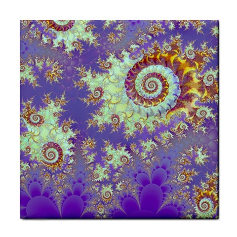 Sea Shell Spiral, Abstract Violet Cyan Stars Ceramic Tile from ArtsNow.com Front