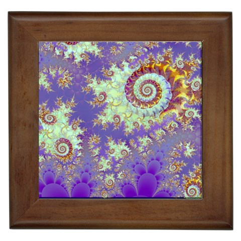 Sea Shell Spiral, Abstract Violet Cyan Stars Framed Ceramic Tile from ArtsNow.com Front