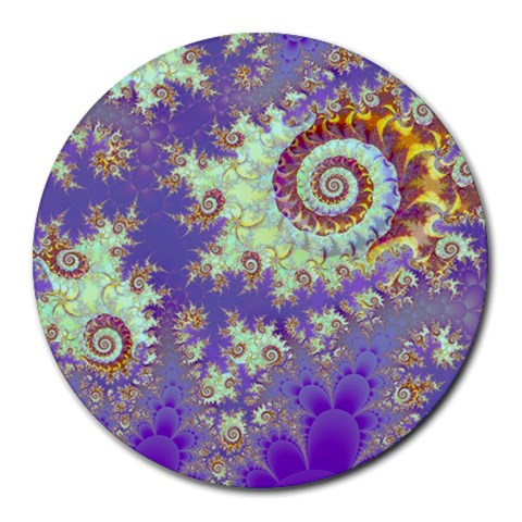 Sea Shell Spiral, Abstract Violet Cyan Stars 8  Mouse Pad (Round) from ArtsNow.com Front