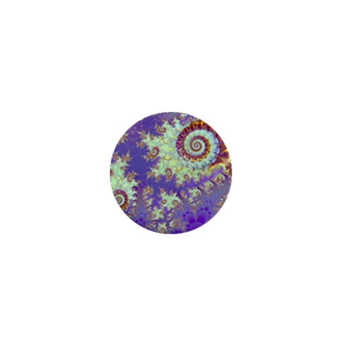 Sea Shell Spiral, Abstract Violet Cyan Stars 1  Mini Button from ArtsNow.com Front