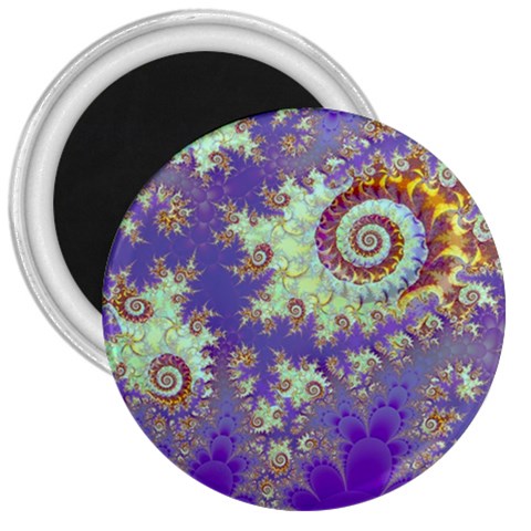 Sea Shell Spiral, Abstract Violet Cyan Stars 3  Button Magnet from ArtsNow.com Front