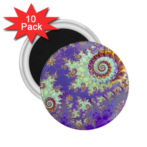 Sea Shell Spiral, Abstract Violet Cyan Stars 2.25  Button Magnet (10 pack) from ArtsNow.com Front