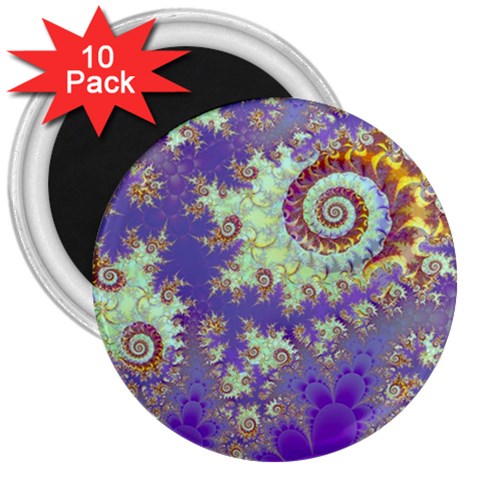 Sea Shell Spiral, Abstract Violet Cyan Stars 3  Button Magnet (10 pack) from ArtsNow.com Front