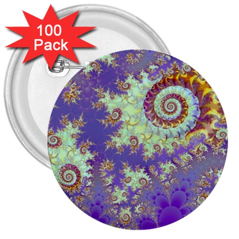 Sea Shell Spiral, Abstract Violet Cyan Stars 3  Button (100 pack) from ArtsNow.com Front