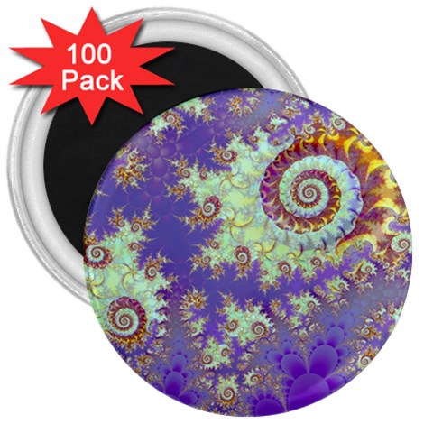 Sea Shell Spiral, Abstract Violet Cyan Stars 3  Button Magnet (100 pack) from ArtsNow.com Front