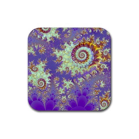 Sea Shell Spiral, Abstract Violet Cyan Stars Drink Coaster (Square) from ArtsNow.com Front