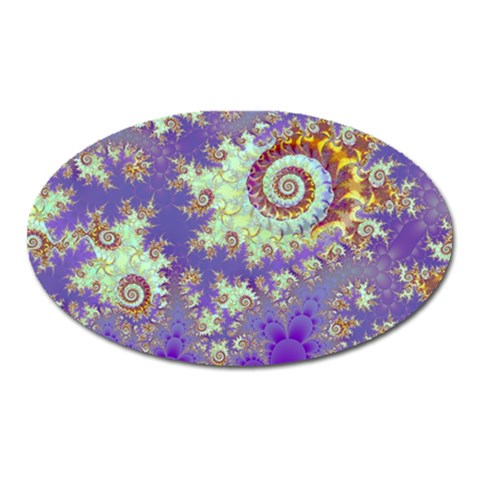 Sea Shell Spiral, Abstract Violet Cyan Stars Magnet (Oval) from ArtsNow.com Front